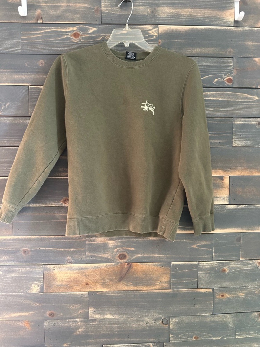 Stussy Men's Olive Green Crewneck Sweatshirt